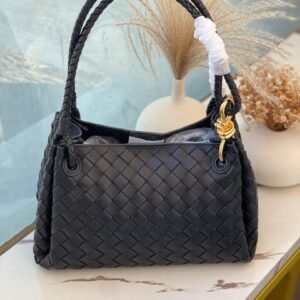 Bottega Veneta Parachute Black Intrecciato Leather Shoulder Bag - Dubai Luxury Items