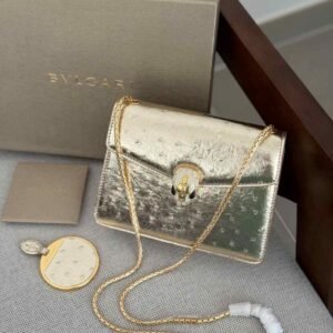 Buy Bvlgari Serpenti Forever​ Gold Metallic Ostrich Leather Small Bag
