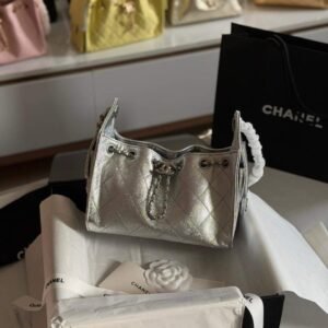 Buy Chanel 25 Mini Silver Metallic Quilted Caviar Leather Hobo Bag