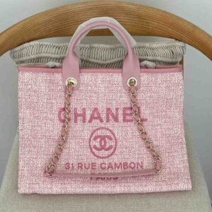 Buy Chanel Deauville Tote Canvas Pink Medium Bag | Dubai Luxury Items