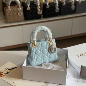 Buy Dior Lady Dior Mini Placid Blue Lambskin Bag | Dubai Luxury Items