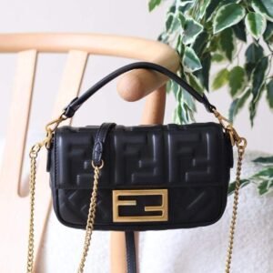 Buy Fendi Baguette Mini Black FF Leather Bag | Dubai Luxury Items