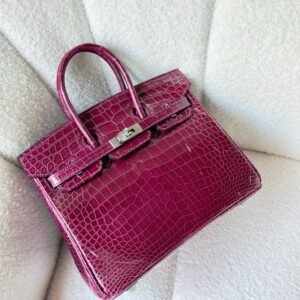 Buy Hermes Birkin 25 Rose Pourpre Shiny Crocodile Embossed Leather