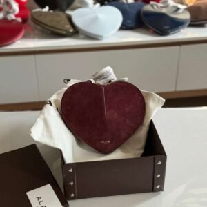 Buy Luxury Alaia Le Coeur Burgundy Calfskin Suede Bag