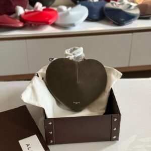 Buy Luxury Alaia Le Coeur Khaki Green Calfskin Suede Bag