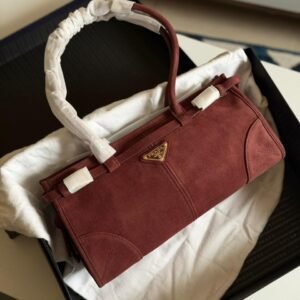 Buy Prada Shoulder Bag Bonnie Medium Burgundy Suede Leather