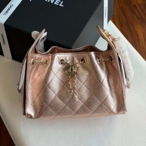 Chanel 25 Small Hobo Bag Rose Gold Metallic Caviar Leather