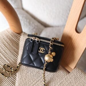 Chanel Black Lambskin Quilted Mini Pearl Crush Vanity Case