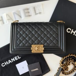 Chanel Black Quilted Caviar Gold Hardware Medium Boy Bag - Dubai Luxury Items