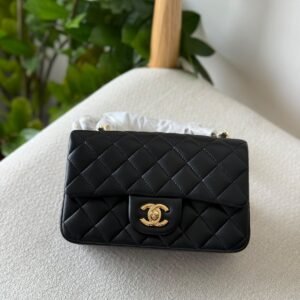 Chanel Classic Mini Flap Bag 20CM Black Lambskin Leather Gold Hardware - Dubai Luxury Items
