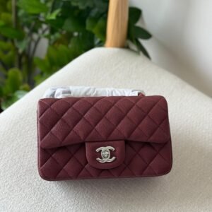 Chanel Classic Mini Flap Bag 20CM Burgundy Caviar Leather Silver Hardware - Dubai Luxury Items