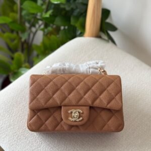 Chanel Classic Mini Flap Bag 20CM Dark Beige Caviar Leather Silver Hardware - Dubai Luxury Items