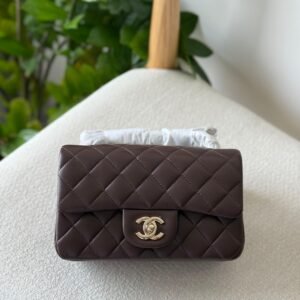 Chanel Classic Mini Flap Bag 20CM Dark Brown Lambskin Gold Hardware - Dubai Luxury Items