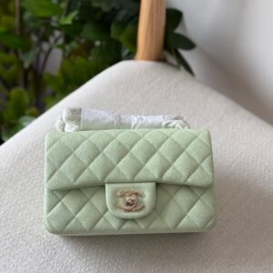 Chanel Classic Mini Flap Bag 20CM Light Mint Quilted Caviar Leather Silver Hardware - Dubai Luxury Items
