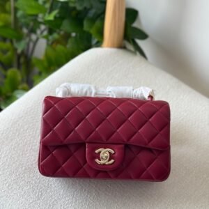 Chanel Classic Mini Flap Bag 20CM Maroon Quilted Lambskin Leather Gold Hardware - Dubai Luxury Items