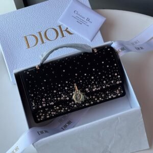 Dior My Dior Mini Black Rhinestone Embroidered Satin Shoulder Bag | Dubai Luxury Items